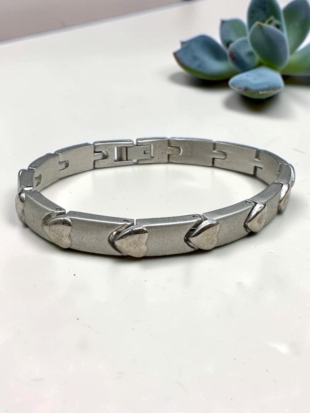 Stainless Steel Silver Tone Bracelet Hearts